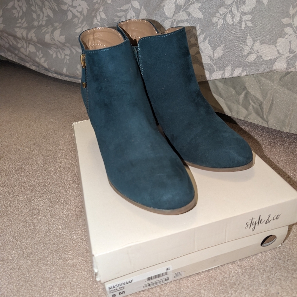 Stylish Women's Ankle Boots in Teal Suede - Picture 3 of 7